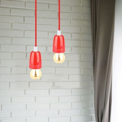 Cabo de carregamento 1xE27/60W/230V vermelho/porcelana