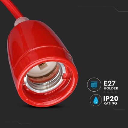Cabo de carregamento 1xE27/60W/230V vermelho/porcelana