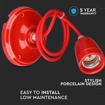 Cabo de carregamento 1xE27/60W/230V vermelho/porcelana