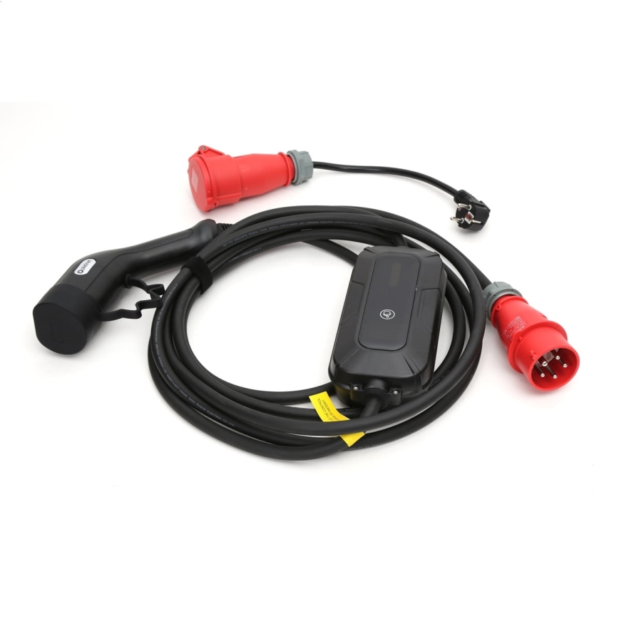Estação de carregamento de viagem para carros elétricos EV/PHEV AC Tipo 2 16A/400V 22kW IP55 7m + adaptador 230V 3,7kW + caso