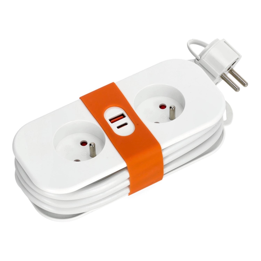 Cabo de extensão 2Z + 2xUSB 1,4 m branco