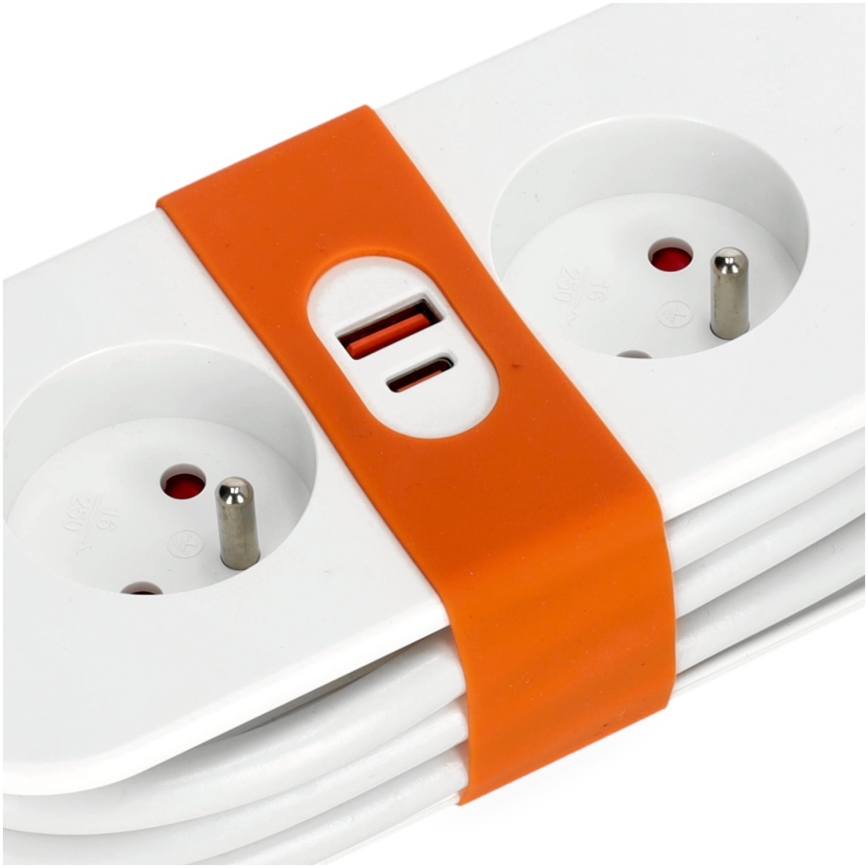 Cabo de extensão 2Z + 2xUSB 1,4 m branco