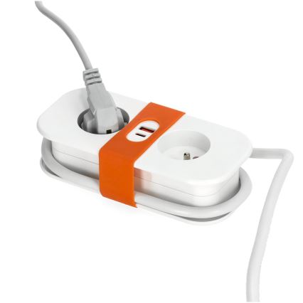 Cabo de extensão 2Z + 2xUSB 1,4 m branco