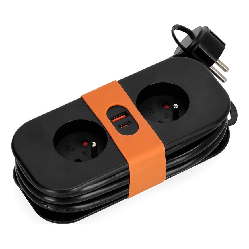 Cabo de extensão 2Z + 2xUSB 1,4 m preto