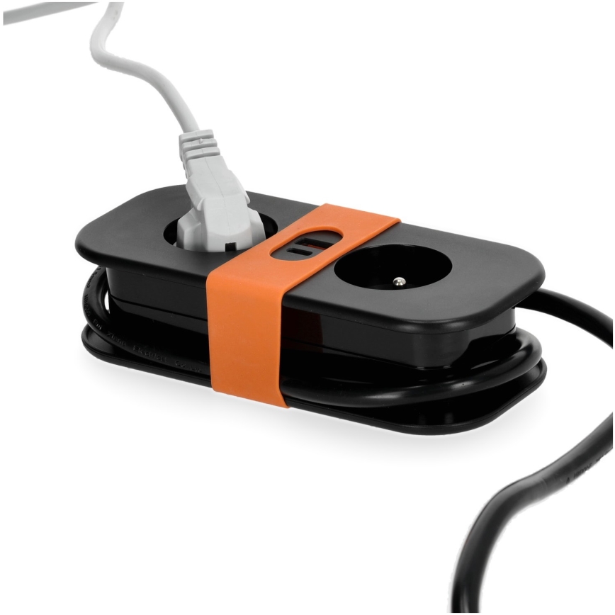 Cabo de extensão 2Z + 2xUSB 1,4 m preto