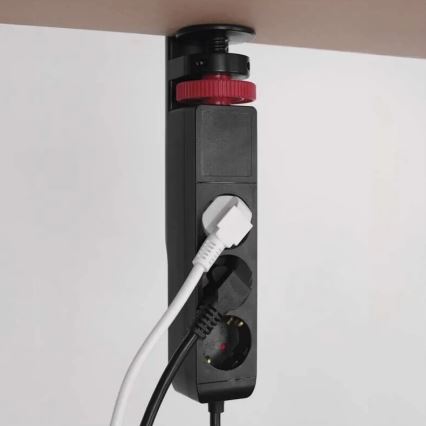 Cabo de extensão com fixação para mesa 3Z + 3xUSB 1,5m preto