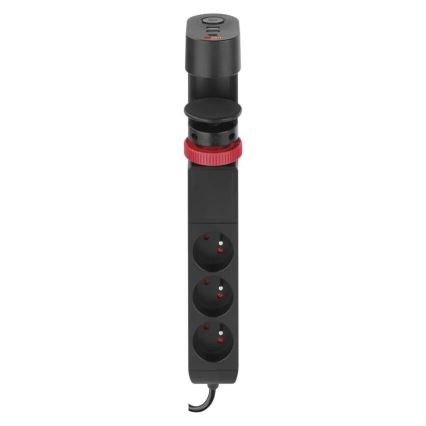 Cabo de extensão com fixação para mesa 3Z + 3xUSB 1,5m preto