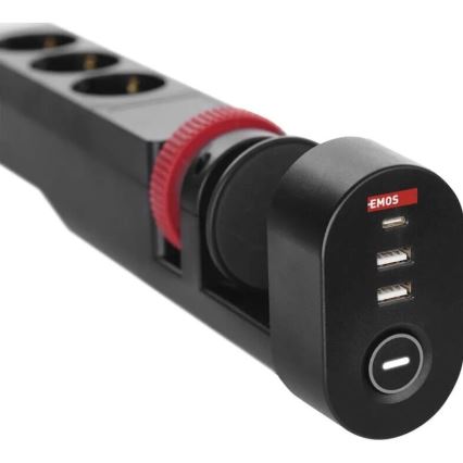 Cabo de extensão com fixação para mesa 3Z + 3xUSB 1,5m preto