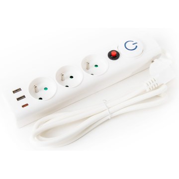 Cabo de extensão com interruptor 3Z Tipo E + 2xUSB-A + 1xUSB-C 1,5m