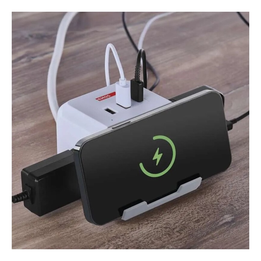 Cabo de extensão cubo com carregamento sem fios QI 2Z +2xUSB-A+1xUSB-C 2m branco