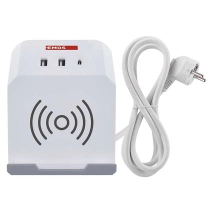 Cabo de extensão cubo com carregamento sem fios QI 2Z +2xUSB-A+1xUSB-C 2m branco