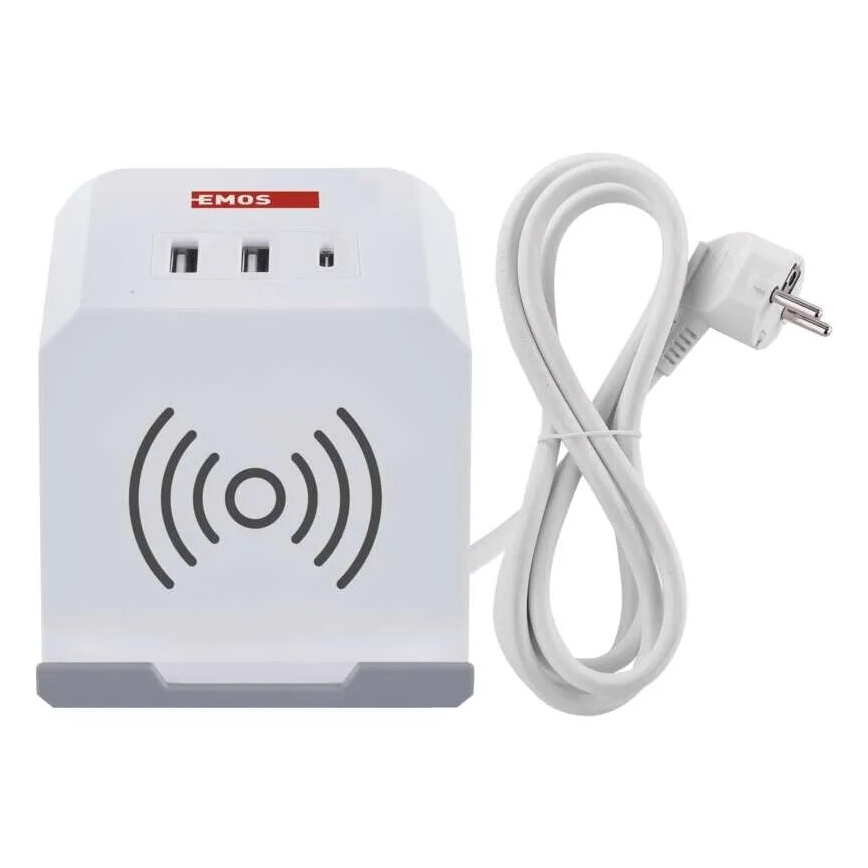 Cabo de extensão cubo com carregamento sem fios QI 2Z +2xUSB-A+1xUSB-C 2m branco
