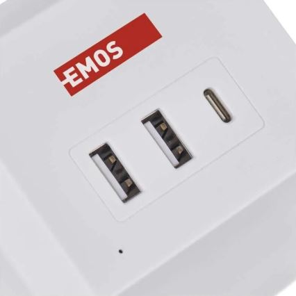 Cabo de extensão cubo com carregamento sem fios QI 2Z +2xUSB-A+1xUSB-C 2m branco