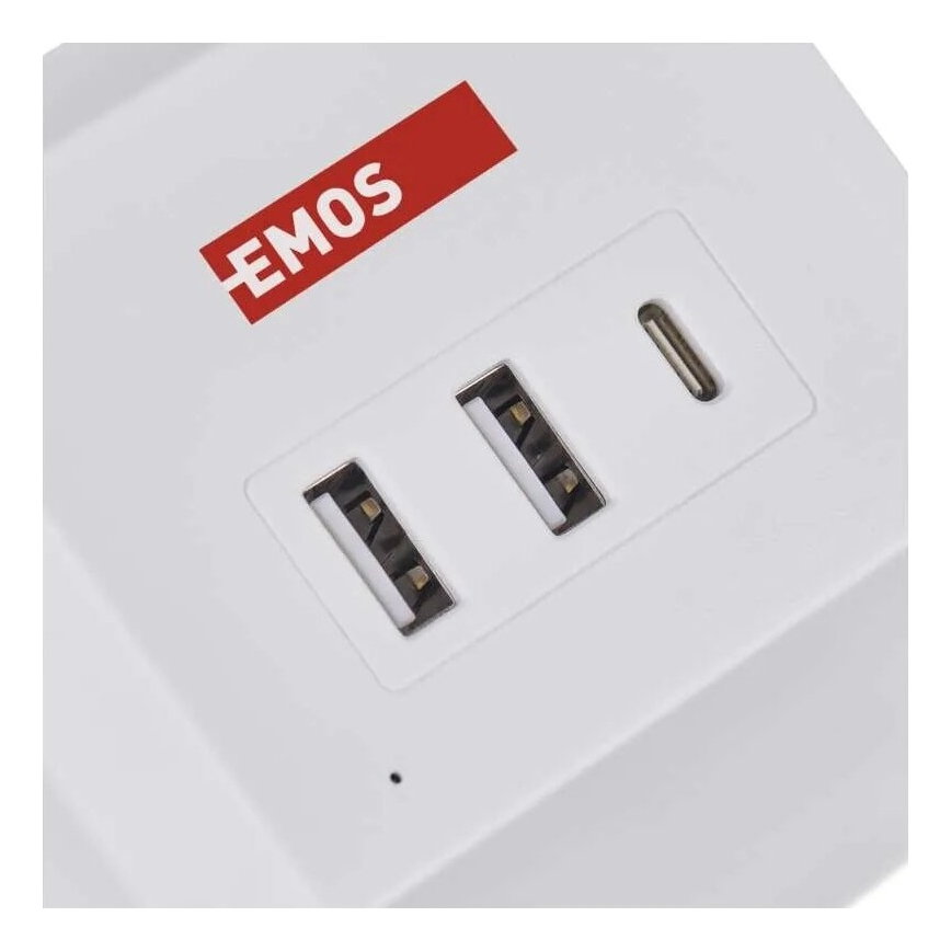 Cabo de extensão cubo com carregamento sem fios QI 2Z +2xUSB-A+1xUSB-C 2m branco