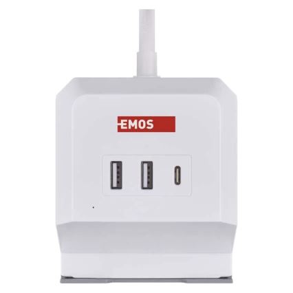 Cabo de extensão cubo com carregamento sem fios QI 2Z +2xUSB-A+1xUSB-C 2m branco