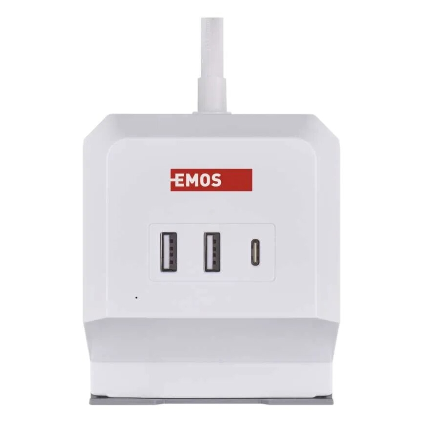 Cabo de extensão cubo com carregamento sem fios QI 2Z +2xUSB-A+1xUSB-C 2m branco