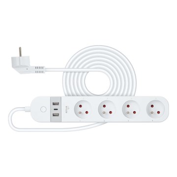 Cabo de extensão inteligente com interruptor 4Z + 2xUSB-A+1xUSB-C 1,5m Wi-Fi Tuya branco