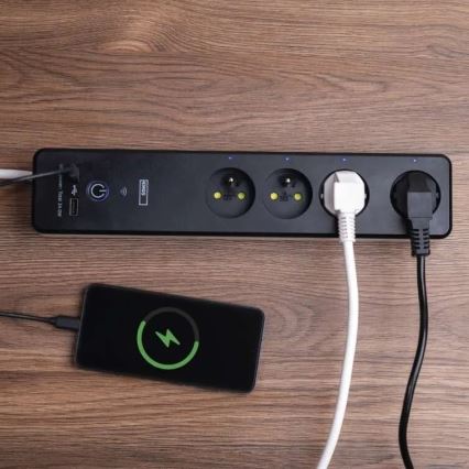 Cabo de extensão inteligente com interruptor GoSmart 4Z + 1xUSB-A + 1xUSB-C 2 m Wi-Fi Tuya