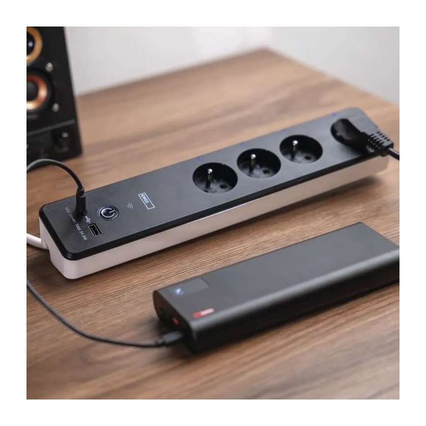 Cabo de extensão inteligente com interruptor GoSmart 4Z + 1xUSB-A + 1xUSB-C 2 m Wi-Fi Tuya