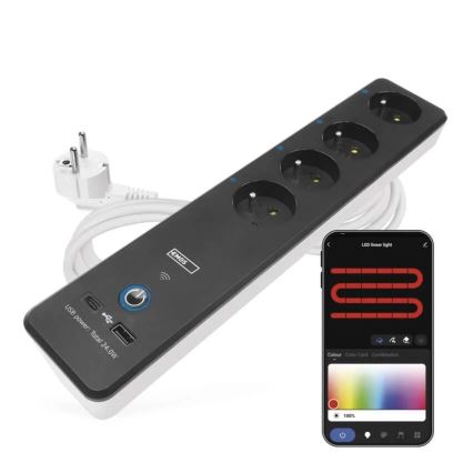 Cabo de extensão inteligente com interruptor GoSmart 4Z + 1xUSB-A + 1xUSB-C 2 m Wi-Fi Tuya