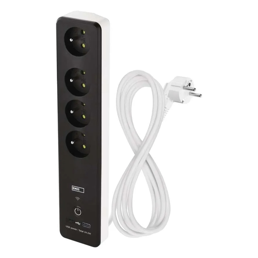 Cabo de extensão inteligente com interruptor GoSmart 4Z + 1xUSB-A + 1xUSB-C 2 m Wi-Fi Tuya