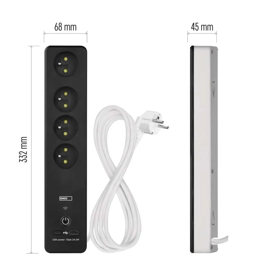 Cabo de extensão inteligente com interruptor GoSmart 4Z + 1xUSB-A + 1xUSB-C 2 m Wi-Fi Tuya
