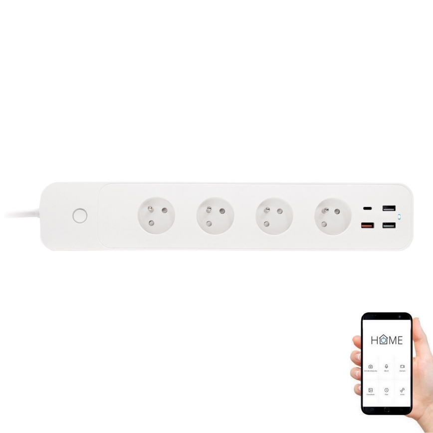 Cabo de extensão inteligente com interrutor 1,5 m 4Z + 4xUSB Wi-Fi