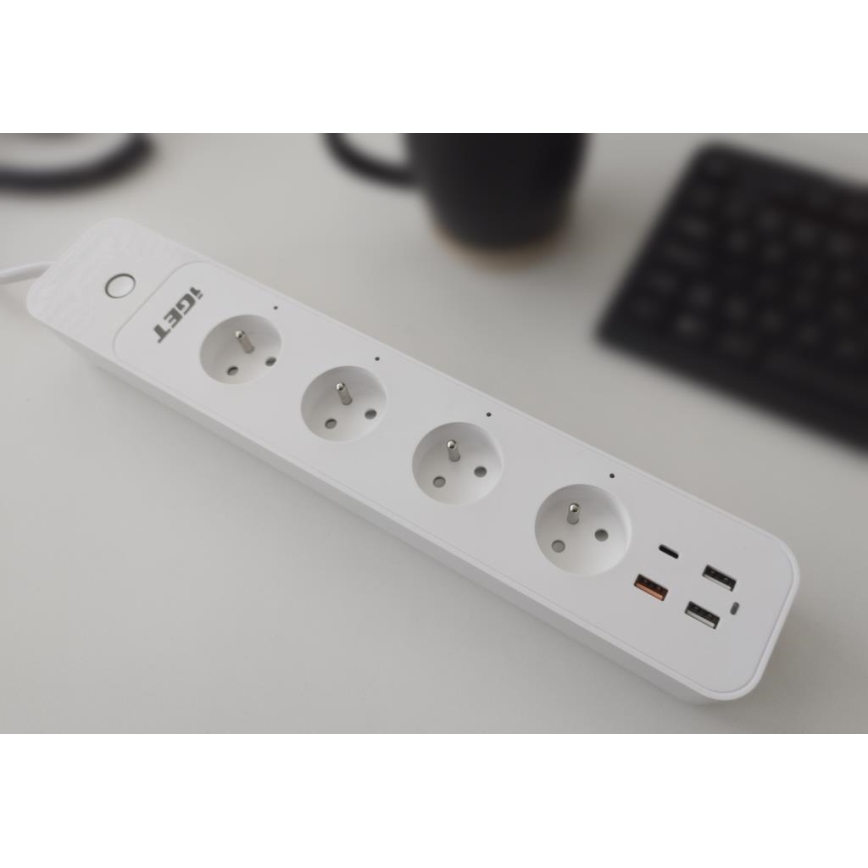 Cabo de extensão inteligente com interrutor 1,5 m 4Z + 4xUSB Wi-Fi