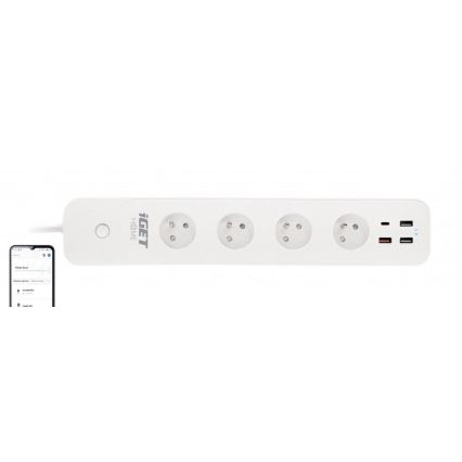 Cabo de extensão inteligente com interrutor 1,5 m 4Z + 4xUSB Wi-Fi