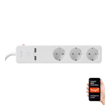 Cabo de extensão SMART com interruptor 1,5m + 2xUSB/Wi-Fi Tuya SCHUKO