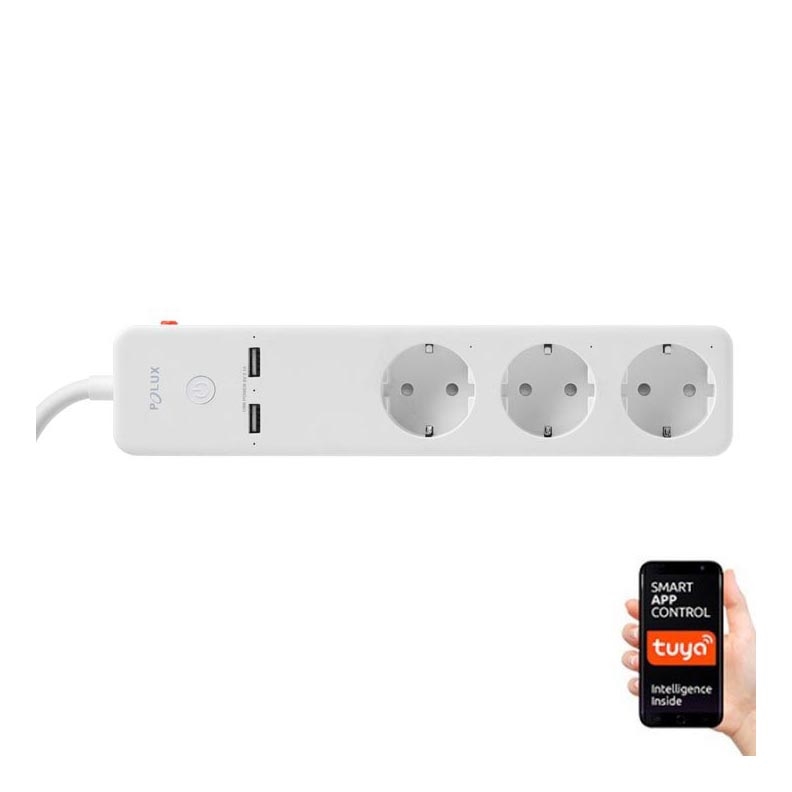 Cabo de extensão SMART com interruptor 1,5m + 2xUSB/Wi-Fi Tuya SCHUKO