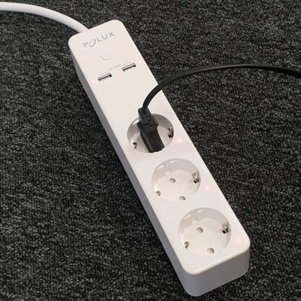Cabo de extensão SMART com interruptor 1,5m + 2xUSB/Wi-Fi Tuya SCHUKO