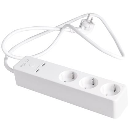 Cabo de extensão SMART com interruptor 1,5m + 2xUSB/Wi-Fi Tuya SCHUKO