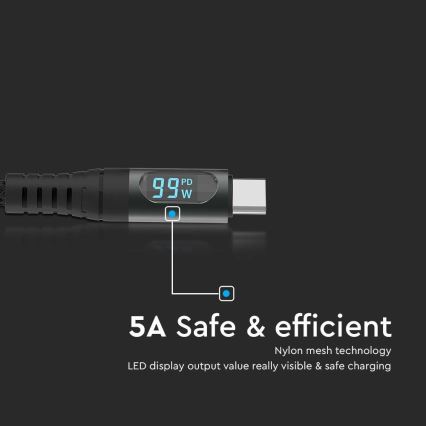 Cabo USB TYPE C conector LED display 1m