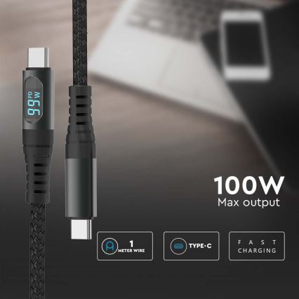 Cabo USB TYPE C conector LED display 1m