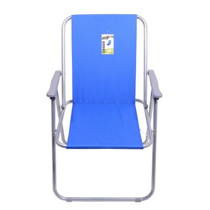 Cadeira de campismo dobrável azul/cromada mate