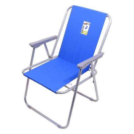 Cadeira de campismo dobrável azul/cromada mate