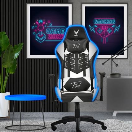 Cadeira de jogo VARR Flash com retroiluminação LED RGB + controlo remoto preto/branco