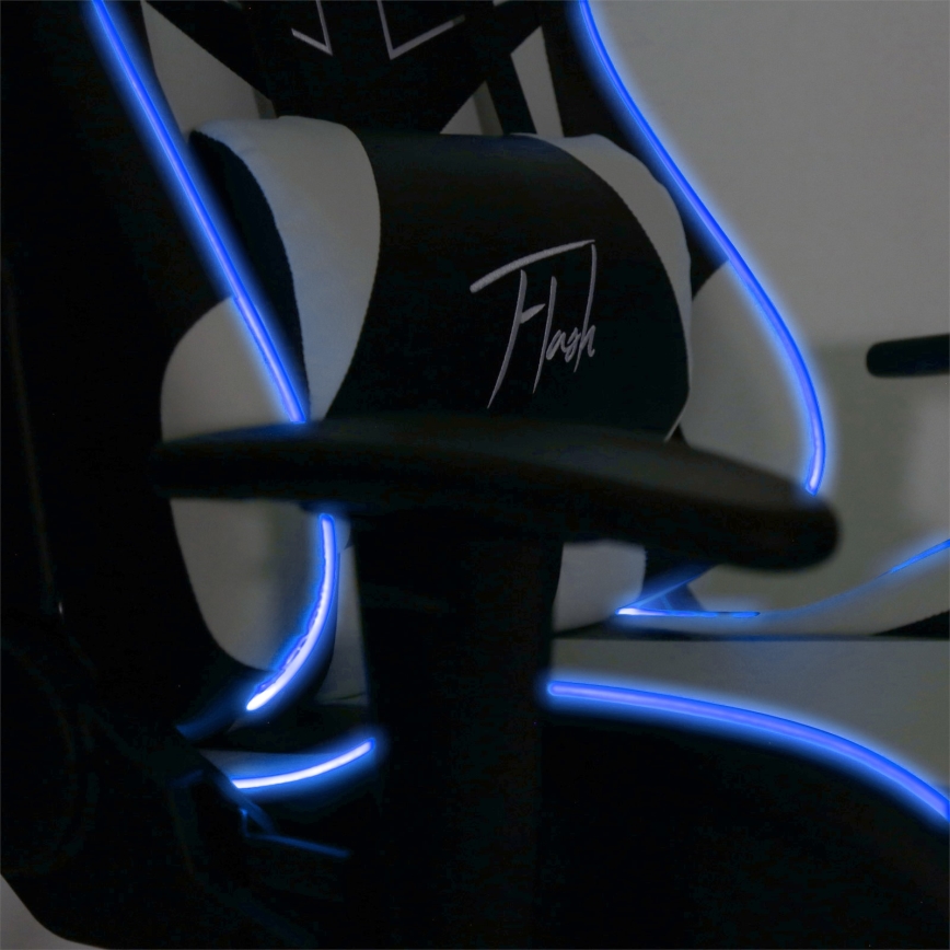 Cadeira de jogo VARR Flash com retroiluminação LED RGB + controlo remoto preto/branco