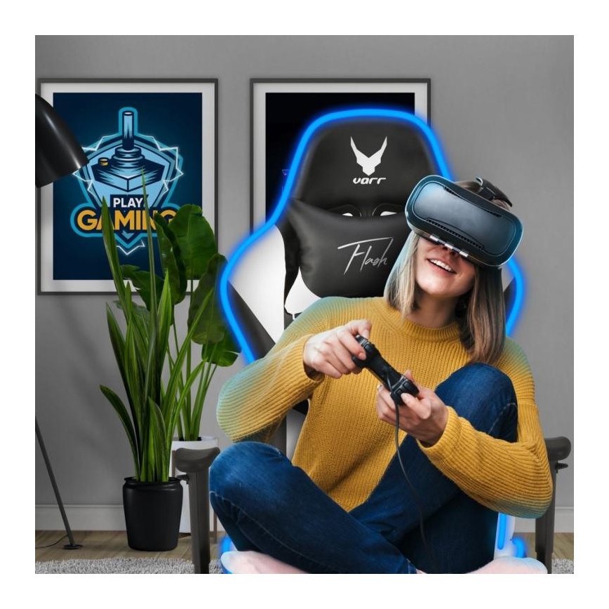 Cadeira de jogo VARR Flash com retroiluminação LED RGB + controlo remoto preto/branco