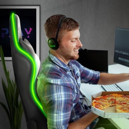 Cadeira de jogo VARR Flash com retroiluminação LED RGB + controlo remoto preto/branco