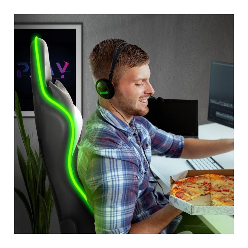 Cadeira de jogo VARR Flash com retroiluminação LED RGB + controlo remoto preto/branco