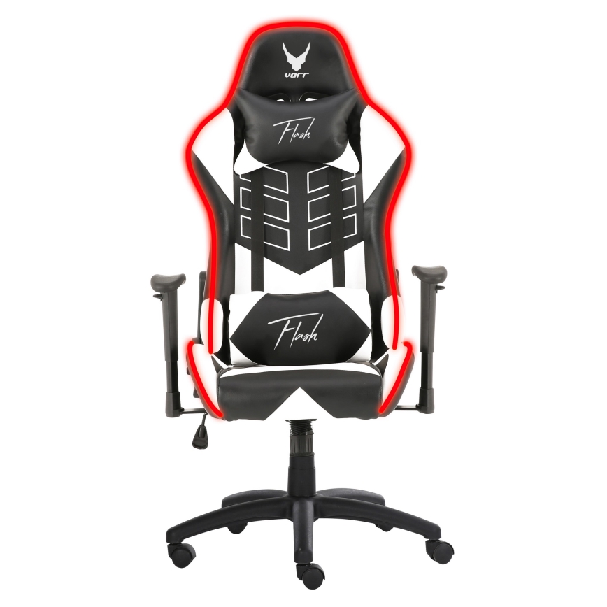 Cadeira de jogo VARR Flash com retroiluminação LED RGB + controlo remoto preto/branco