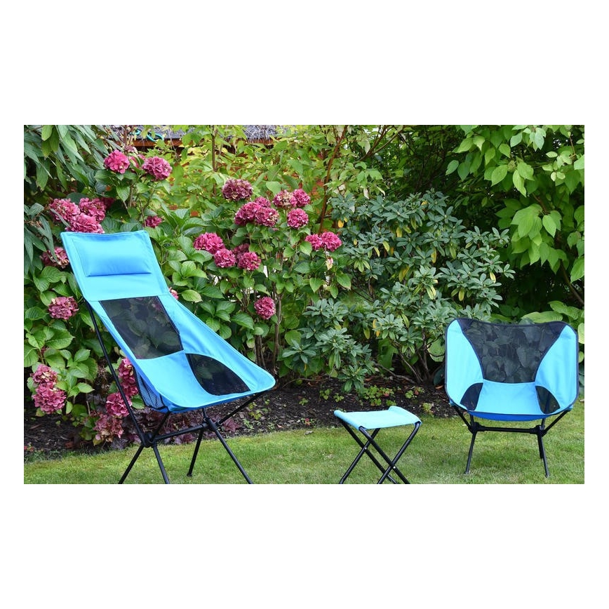 Cadeira dobrável de campismo azul 63 cm