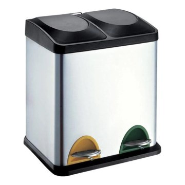 Caixote do lixo para resíduos selecionados 30 l preto/aço inoxidável