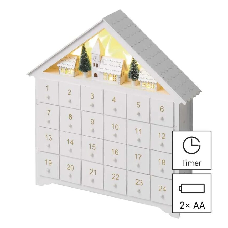Calendário de Advento LED 8xLED/2xAA branco