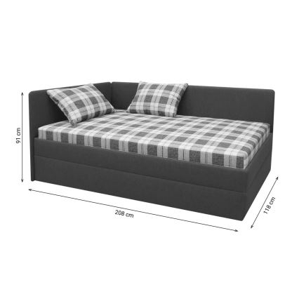 Cama almofada com cabeceira L/R universal ARLY 110x200 cm antracite/branco