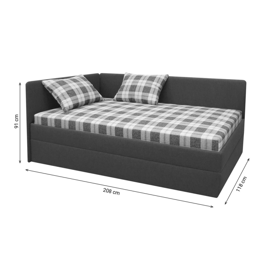 Cama almofada com cabeceira L/R universal ARLY 110x200 cm antracite/branco