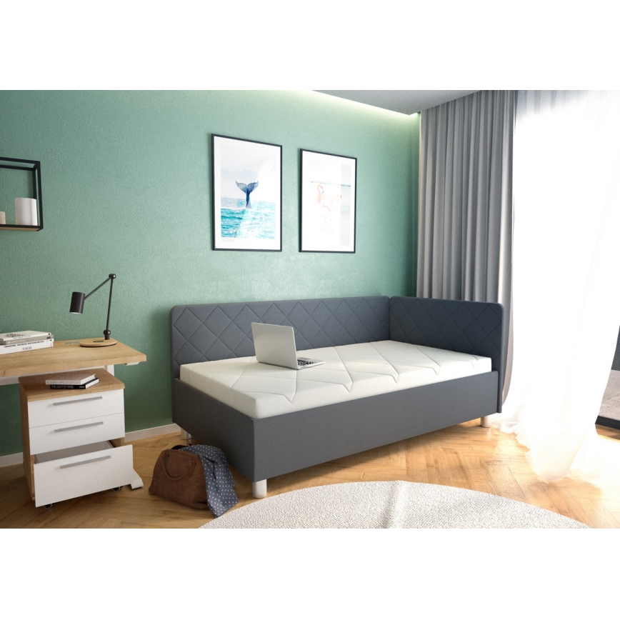 Cama almofada com espaço de armazenamento e colchão EMILE 110x200 cm cinzento