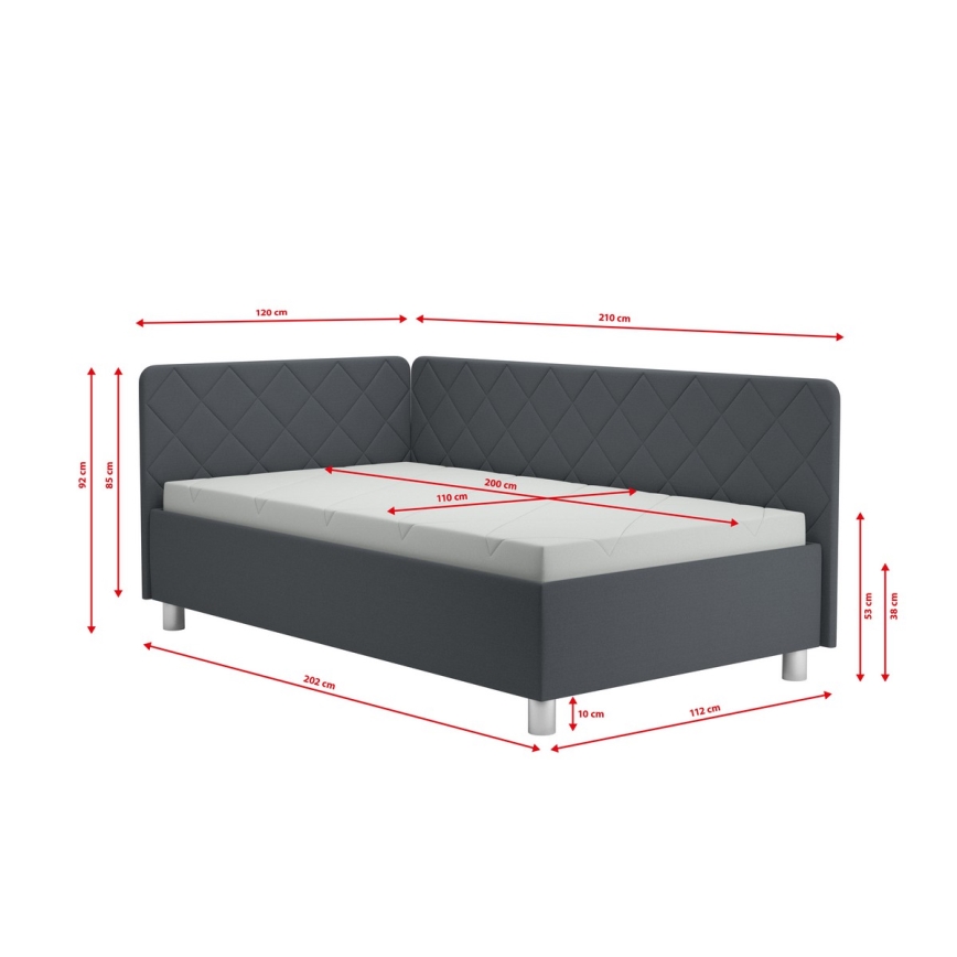 Cama almofada com espaço de armazenamento e colchão EMILE 110x200 cm cinzento